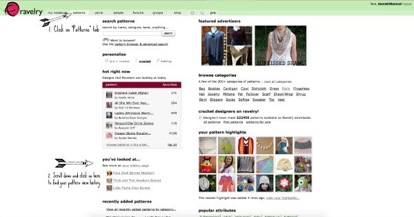 Ravelry History Pages Screen Shot